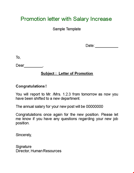 congratulations on your promotion - salary increase included | sample letter template
