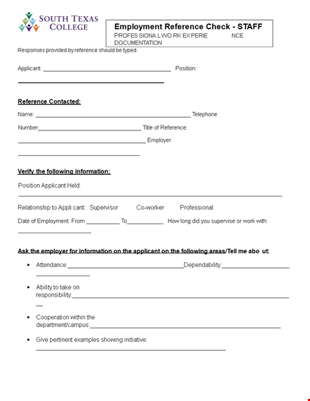 employment reference check form template