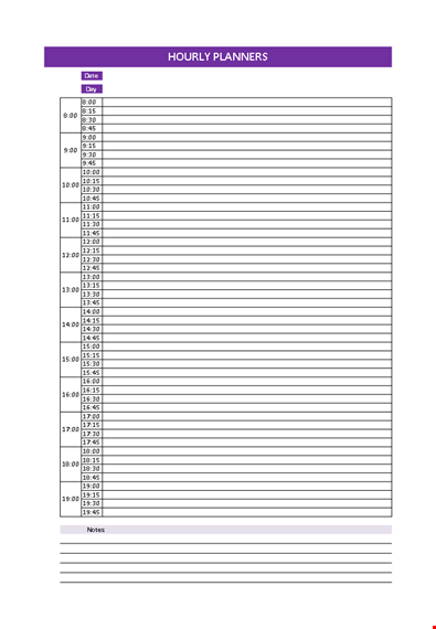 hourly planner template