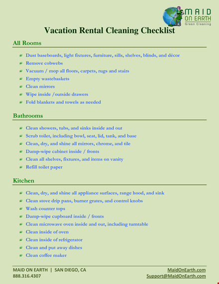 vacation rental cleaning checklist template template