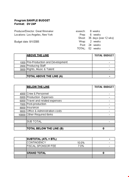 film budget template - easily create detailed budgets for your film in minutes template