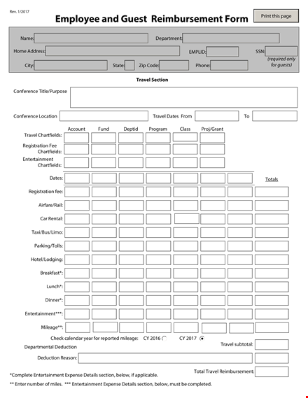 print reimbursement form for employee reimbursement template