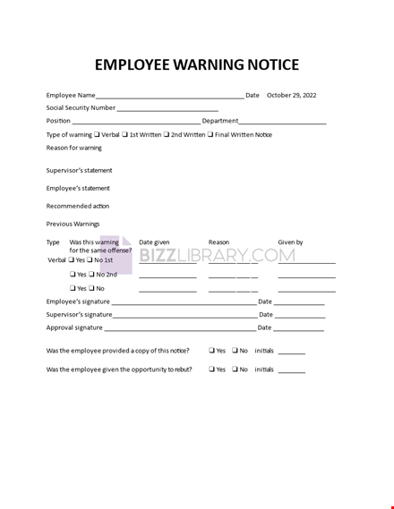 employee warning notice form template