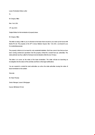 lease termination notice letter template