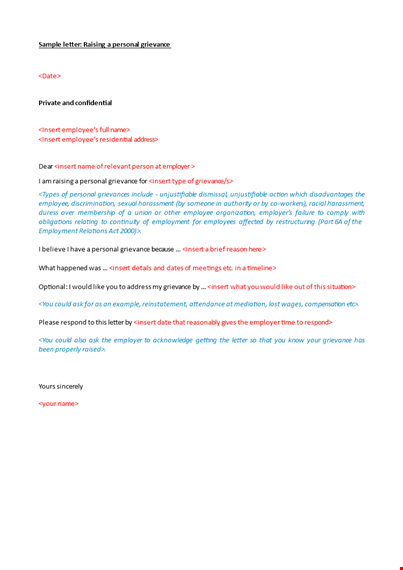 sample grievance letter - raise your concerns professionally template