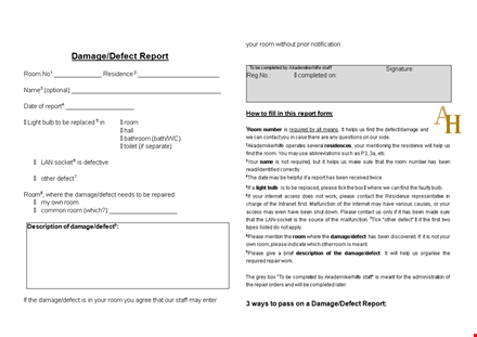 damage defect template template