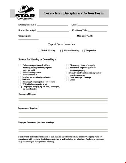 effective employee management: employee write up form and action by managers template