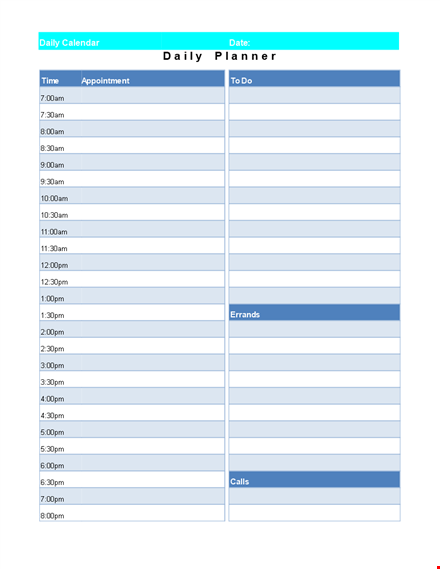generic blank printable daily calendar template