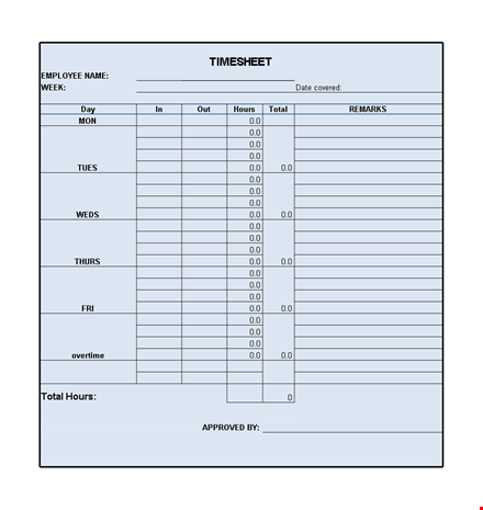 timesheet template - track employee hours and total time template