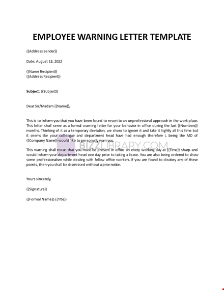 warning letter to employee template