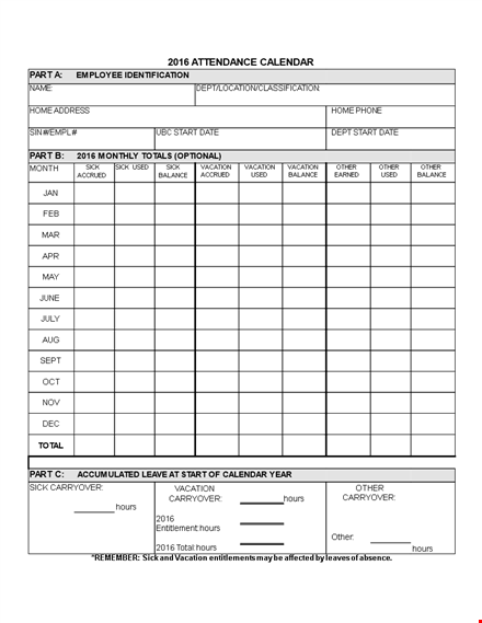 printable attendance template