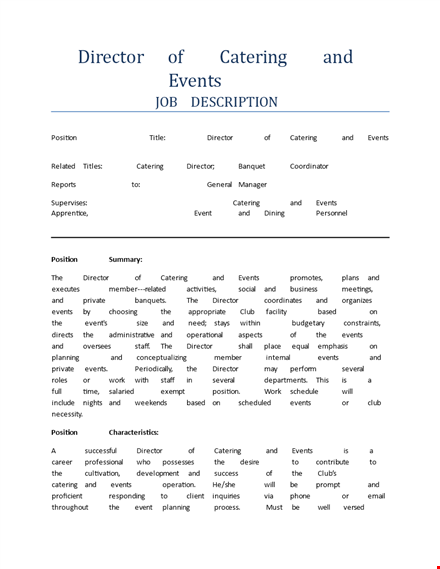 event catering job description template