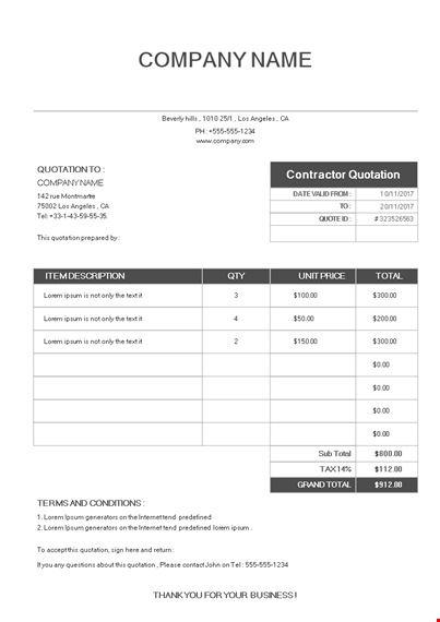 contractor quotation template template