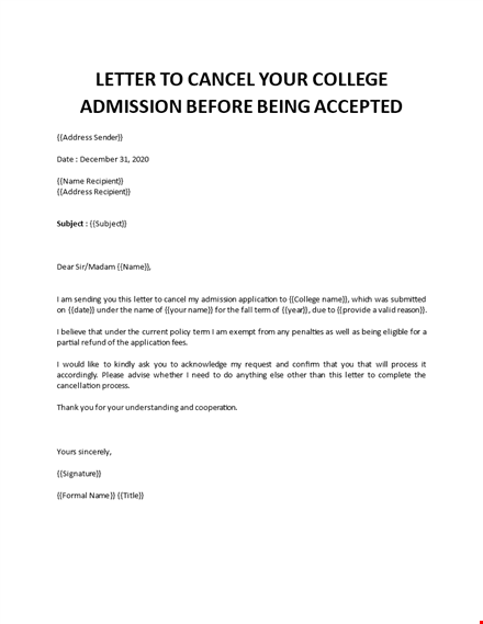 college admission cancellation letter template