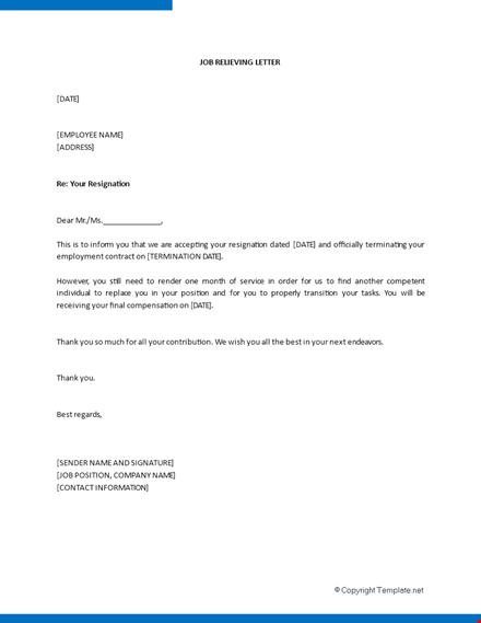 resignation | position | relieving letter - thank you note template