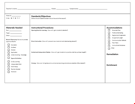 lesson plan template for effective student learning template