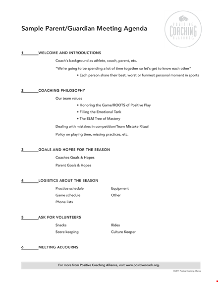 parent meeting agenda sample template