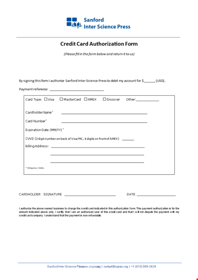 credit card authorization form template - secure authorization for payments & credit template