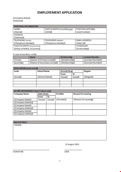 employment application form template