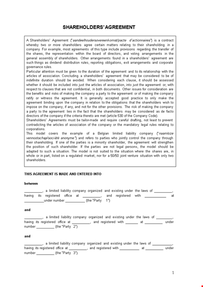 shareholder agreement template - protect your company template