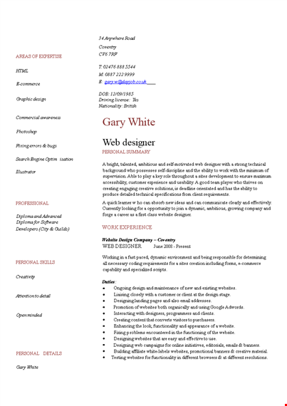 experienced web developer specializing in creative website design template