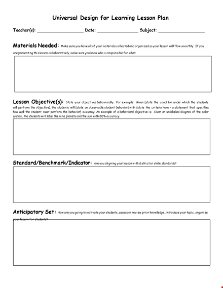 lesson plan template for students and teachers template
