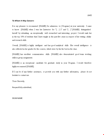 teacher recommendation letter template | highlighting skills, program, and overall recommendation template