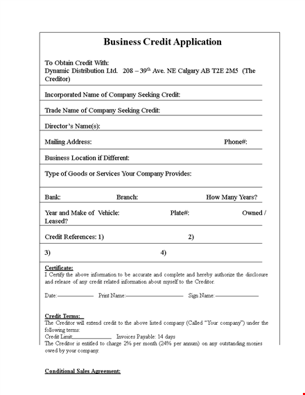 credit application form - apply for credit. template