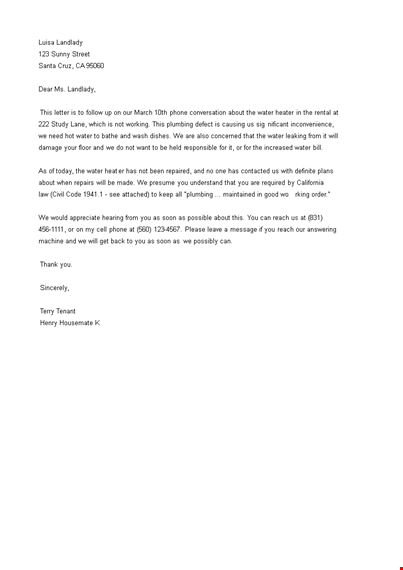 repair complaint letter to landlord template template