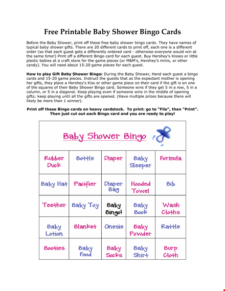 free printable baby shower bingo card template
