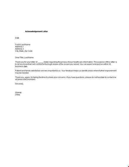 acknowledgement letter for employment application template