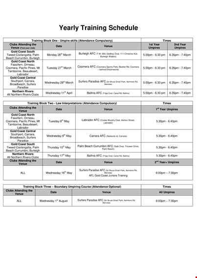 yearly schedule sample template