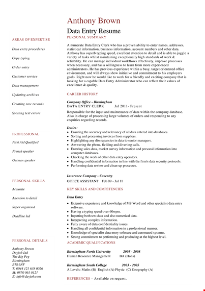 experienced data entry work resume template