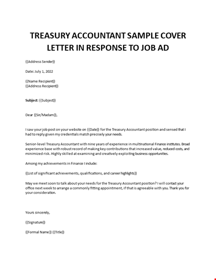 treasury accountant cover letter template