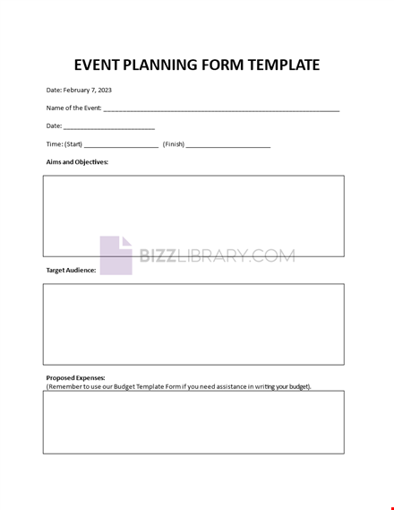 event planning form template template