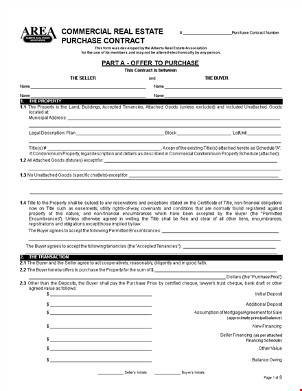 commercial real estate purchase form template