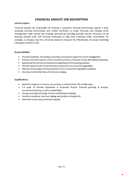 financial analyst job description template