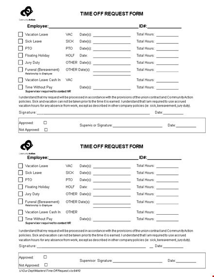 time off request form template | streamline your vacations | manage total hours template