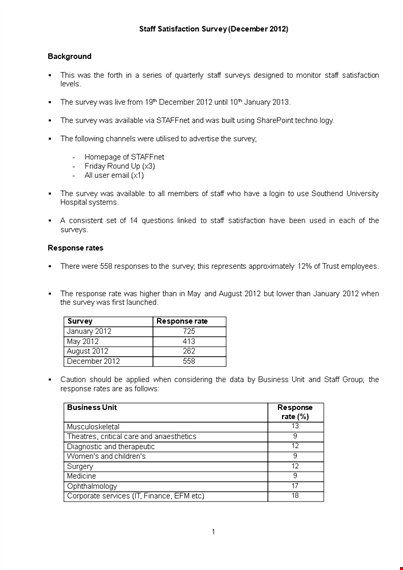 staff satisfaction survey template template