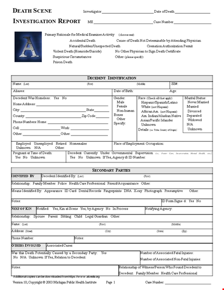 police investigation report template | death, unknown decedent template