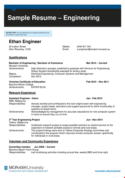 sample resume format for engineering student template
