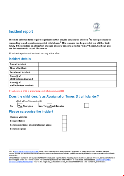 child incident report template - meeting standards of care | services template
