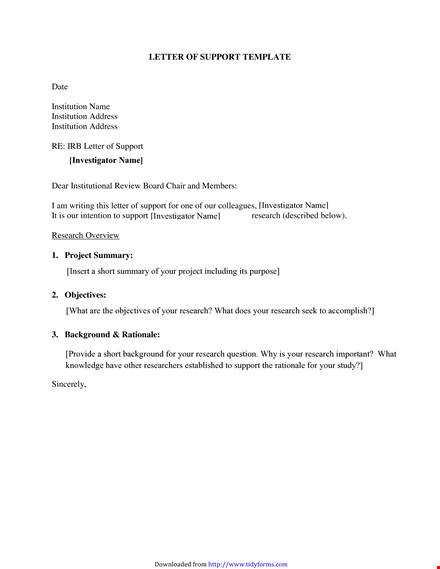 institutional letter of support for research - get the help you need template