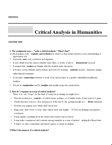 critical analysis in humanities template template