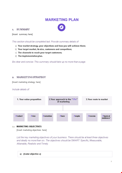 effective marketing plan template | define target, market & objectives template