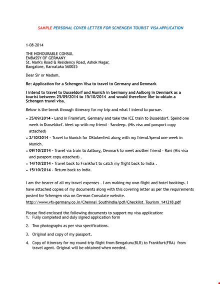 visa application cover letter template