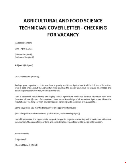 agriculture cover letter template