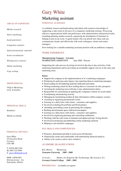 digital marketing assistant resume template