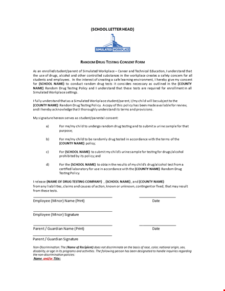 random drug test consent form | policy and testing | company name template