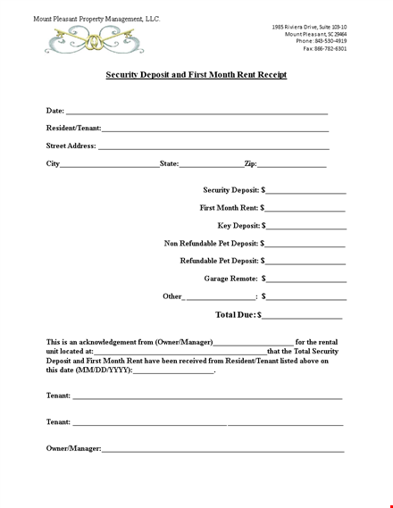 rent receipt template - record for tenant's monthly rent template